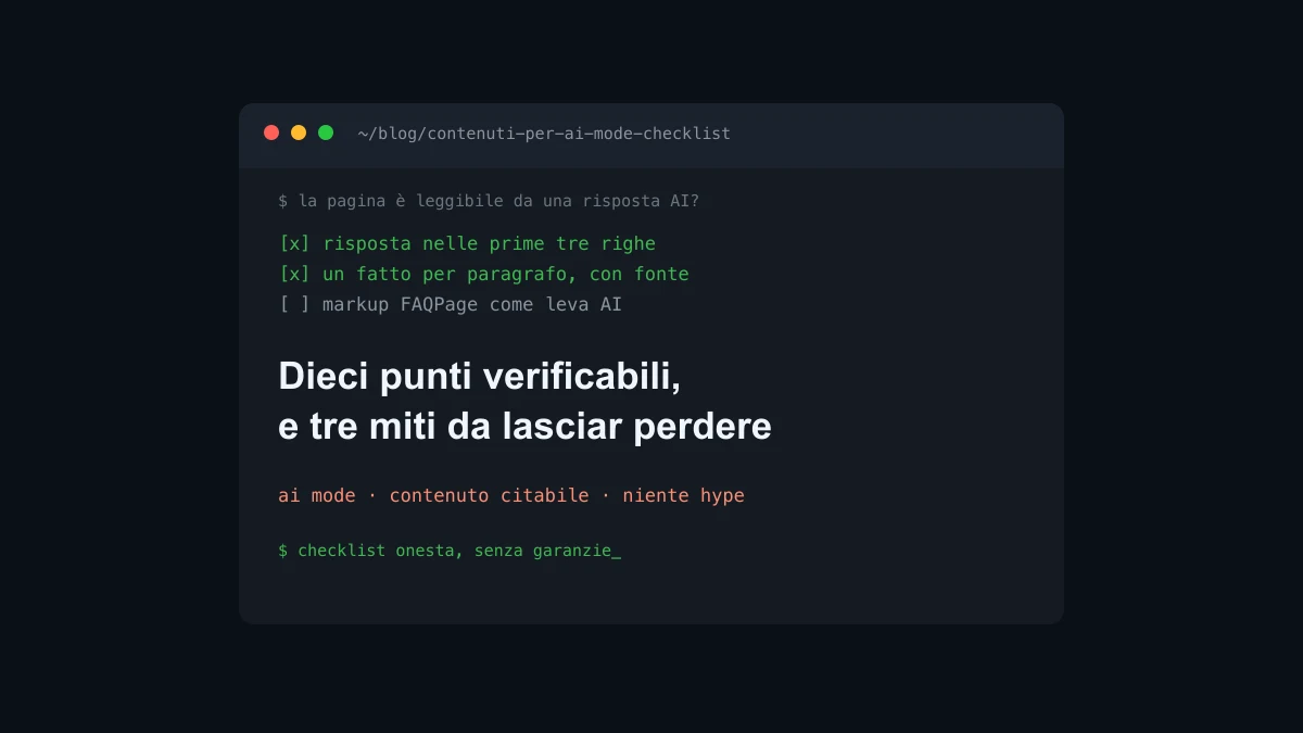 Contenuti per AI Mode: la checklist onesta